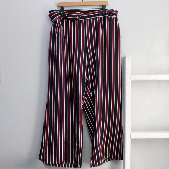 New Look Navy Blue Red Striped Wide Leg Pants with Belt Size 3X NWT - Picture 1 of 5